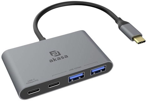 Akasa USB Type-C 4-In-1 Hub 4 port USB-C® (USB 3.1) Multiport hub USB-C dugóval, Gyorstöltő csatlako 2. kép