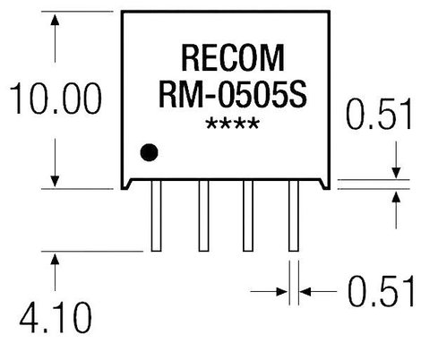 0,25 W-os DC/DC átalakító, be: 3,3 V/DC, ki: 3,3 V/DC, 76 mA, 0,25 W, Recom International RM-3.33.3S 2. kép