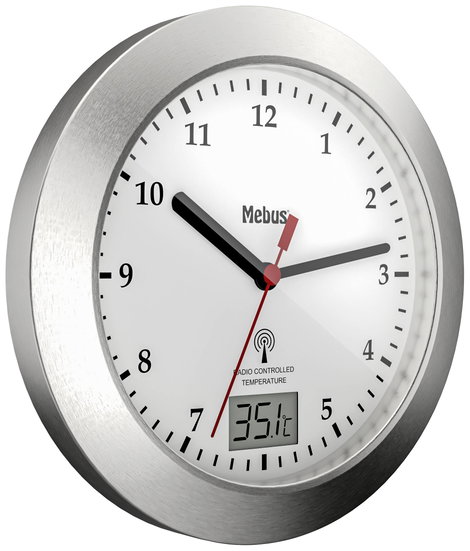 Mebus 41124 Rádiójel vezérlésű Falióra 17 cm x 6 cm Ezüst Alkalmas fürdőszobába/nedves helyiségbe 3. kép