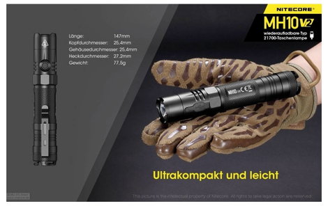 NiteCore MH10 V2 LED Kézilámpa Akkuról üzemeltetett 1200 lm 77 g 5. kép