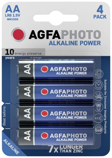 Ceruzaelem AA, alkáli mangán, 1,5V, 4 db, Agfa LR06, AA, LR6, AAB4E, AM3, 815, E91, LR6N