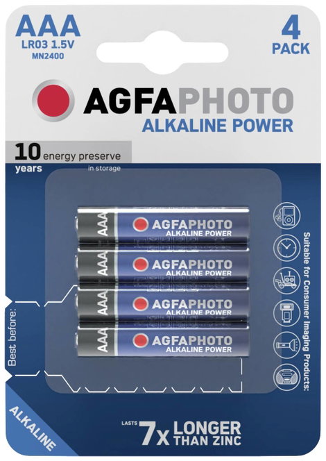 Mikroelem AAA, alkáli mangán, 1,5V, 4 db, Agfa LR03, AAA, LR3, AM4M8A, AM4, S