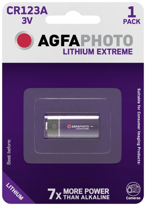 CR123A fotóelem, lítium, 3V 1300 mAh, Agfa EL123AP, K123LA, RL123A, EL123A, DL123A, 5018LC, LR123, V