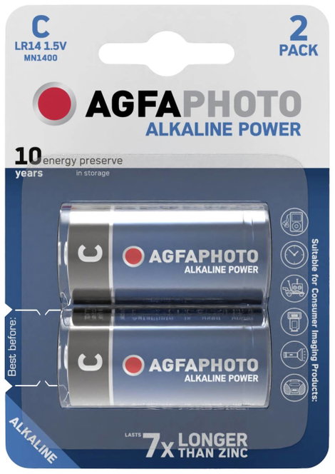 Baby elem C, alkáli mangán, 1,5V, 2 db, Agfa LR14, LR15, C, AM2, MN1400, 814, E93, LR14N, UM2