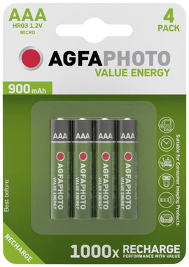 Mikroceruza akku AAA NiMH, 1,2V 900 mAh, 4 db, AgfaPhoto HR3, HR03, UO100557, DC2400, DC2400B4N, LR0