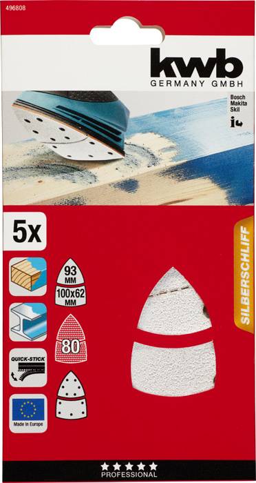 kwb 496808 Delta csiszolópapír Szemcsézet 80 (H x Sz) 62, 93 mm, mm x 100 mm 5 db 2. kép