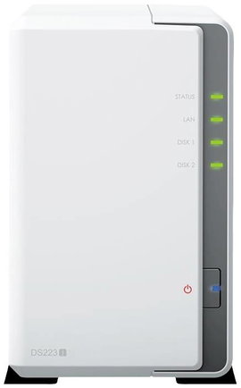 Synology DiskStation DS223J NAS szerver ház 0 GB 2 rekesz Be-/kikapcsoló, 3 db USB 3.0 hub, RAID-re 