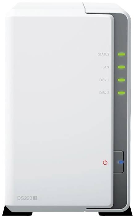 Synology DiskStation DS223J NAS szerver ház 0 GB 2 rekesz Be-/kikapcsoló, 3 db USB 3.0 hub, RAID-re