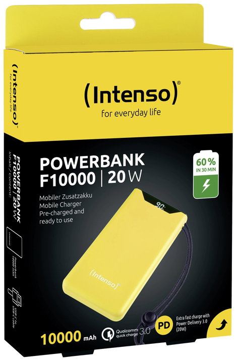 Intenso F10000 Powerbank 10000 mAh Quick Charge, Power Delivery LiPo USB-A, USB-C® Sárga állapotjelz 4. kép
