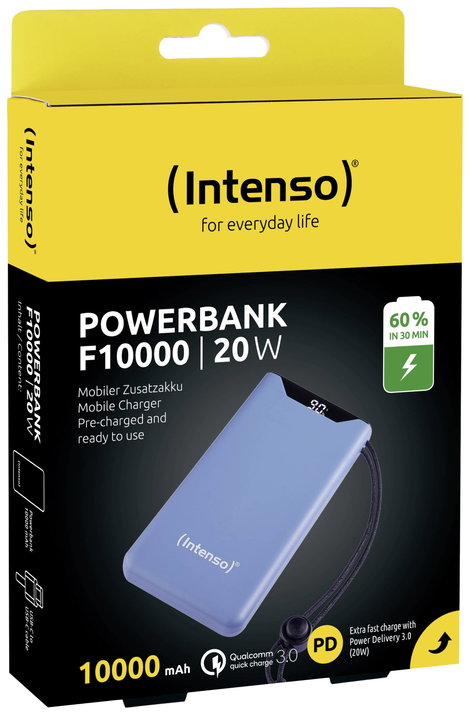 Intenso F10000 Powerbank 10000 mAh Quick Charge, Power Delivery LiPo USB-A, USB-C® Kék állapotjelző 4. kép