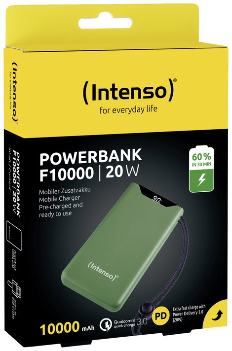 Intenso F10000 Powerbank 10000 mAh Quick Charge, Power Delivery LiPo USB-A, USB-C® Zöld állapotjelző 4. kép