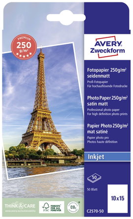 Avery-Zweckform C2570-50 C2570-50 Fénykép papír 10 x 15 cm 250 g/m² 50 lap Selyem matt