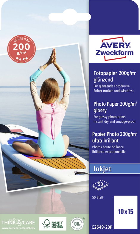 Avery-Zweckform C2549-20P C2549-20P Fénykép papír 10 x 15 cm 200 g/m² 50 lap Fényes