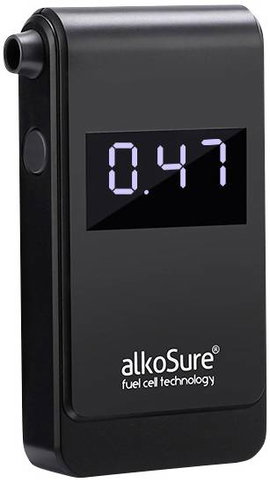 alkoSure Alkoholteszter Fekete (matt) 0.00 - 4.00 ‰ Kijelzővel, Különböző mértékegységek megjeleníth