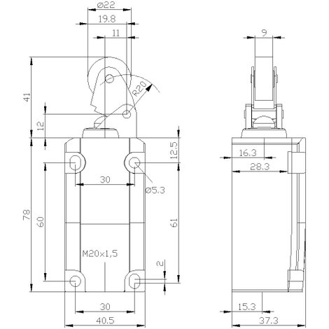 Siemens 3SE51120CE01 3SE5112-0CE01 Helyzetkapcsoló 6 A Görgős kar, Fém kar, Műanyag henger IP66, IP6 2. kép