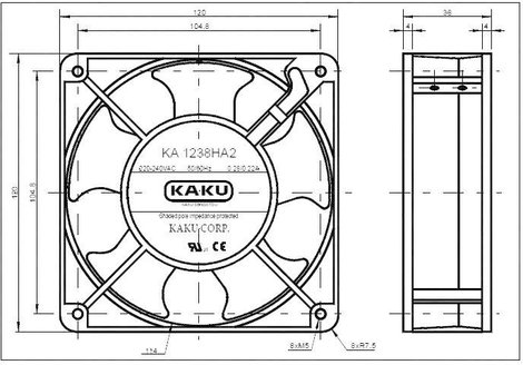 Nagyteljesítményű axiális ventilátor 230 V/AC 178 m³/h 120 x 120 x 38 mm SEPA KA1238XA2BMT 2. kép