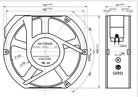 Axiális ventilátor 230 V/AC 340 m³/h 173 x 150 x 51 mm SEPA KA1725HA2BMT/Mg 2. kép