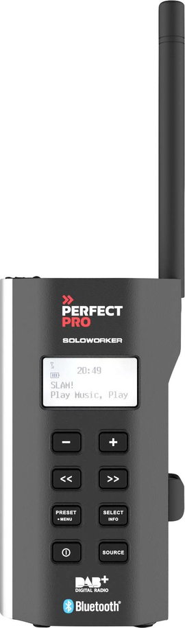 PerfectPro SOLOWORKER Építkezési rádió DAB+, URH AUX, Bluetooth®, DAB+, URH ütésálló Fekete