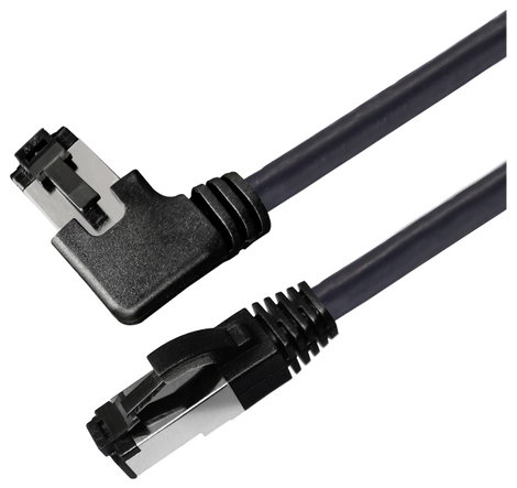 Maxtrack TI51-1L RJ45 Hálózati kábel, patchkábel CAT 8.1 S/FTP 1 m Fekete 90°-ban jobbra hajlított,