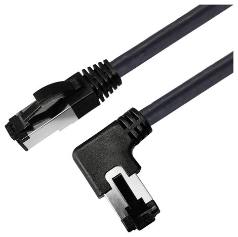 Maxtrack TI51-1L RJ45 Hálózati kábel, patchkábel CAT 8.1 S/FTP 1 m Fekete 90°-ban jobbra hajlított, 2. kép
