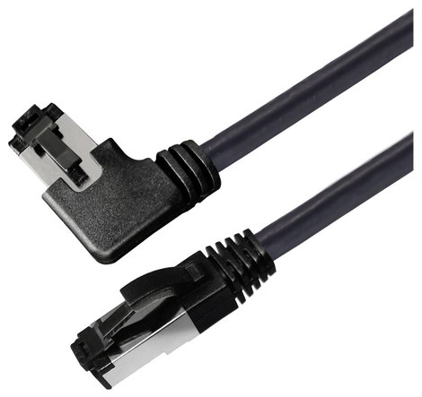 Maxtrack TI51-0,5L RJ45 Hálózati kábel, patchkábel CAT 8.1 S/FTP 0.50 m Fekete 90°-ban jobbra hajlít