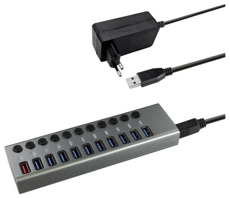 Maxtrack CH12L #####11 Port USB 3.0 hub Külön kapcsolható Ezüst-szürke 2. kép