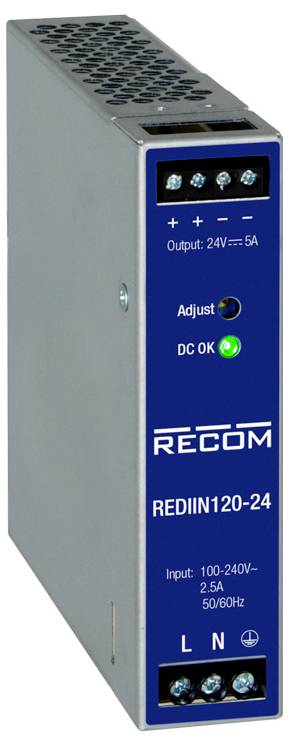 RECOM REDIIN120-24 Kalapsínes tápegység 24 V 5 A 120 W Kimenetek száma:1 x Tartalom, tartalmi egység