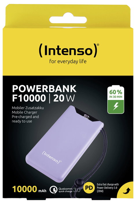 Intenso F10000 Powerbank 10000 mAh Quick Charge, Power Delivery LiPo USB-A, USB-C® Lila állapotjelző 5. kép