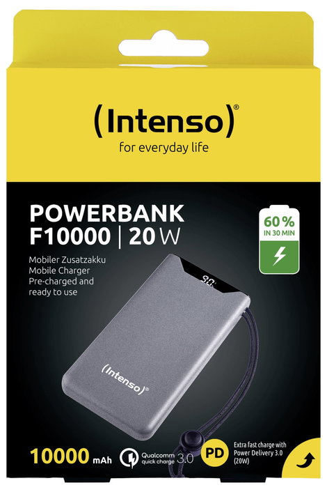 Intenso F10000 Powerbank 10000 mAh Quick Charge, Power Delivery LiPo USB-A, USB-C® Szürke állapotjel 5. kép