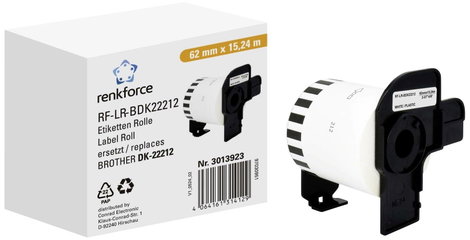 Renkforce Etikett tekercs 62 mm x 15.24 m Papír Fehér 15.24 m Véglegesen tapadó RF-6027846 Végtelení