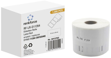 Renkforce Etikett tekercs Kompatibilis helyettesíti DYMO DYMO 11354, S0722540 57 x 32 mm Papír Fehér