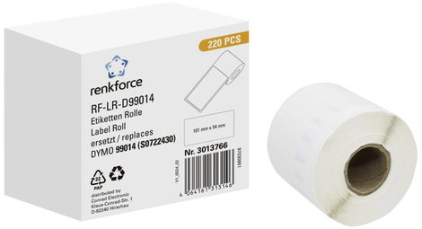 Renkforce Etikett tekercs Kompatibilis helyettesíti DYMO DYMO 99014 101 x 54 mm Papír Fehér 220 db V