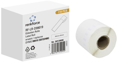 Renkforce Etikett tekercs Kompatibilis helyettesíti DYMO DYMO 99019 190 x 54 mm Papír Fehér 110 db V