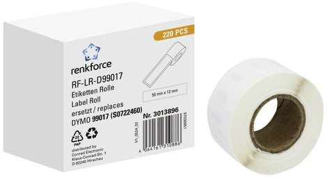 Renkforce Etikett tekercs Kompatibilis helyettesíti DYMO DYMO 99017 50 x 12 mm Papír Fehér 220 db Vé