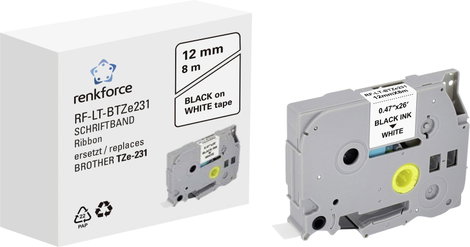 Feliratozó szalag Renkforce TZe RF-LT-BTZe231 Szalagszín: Fehér Szövegszín:Fekete 12 mm 8 m