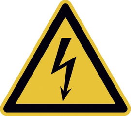 Figyelmeztető tábla Elektromos feszültség Öntapadó fólia 200 mm ISO 7010 SafetyMarking 21.0192 21.01