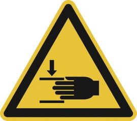 Figyelmeztető tábla Kézsérülés veszélye Öntapadó fólia 50 mm ISO 7010 SafetyMarking 30.0372 10 db