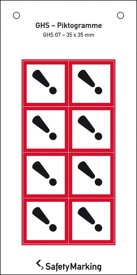 SafetyMarking 30.B1037 GHS veszély piktogramm 07 Felkiáltójel, Távolság tartása Öntapadó fólia (Sz x