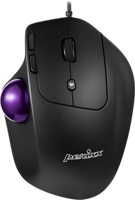 Perixx PERIMICE-520 Ergonomikus egér Vezetékes Fekete 8 Gombok 2 dpi Trackball-lal