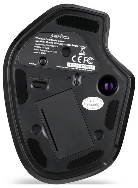 Perixx PERIMICE-720 WLAN egér Rádiójel vezérlésű, Bluetooth™ Fekete 600 dpi, 1600 dpi Trackball-lal 2. kép