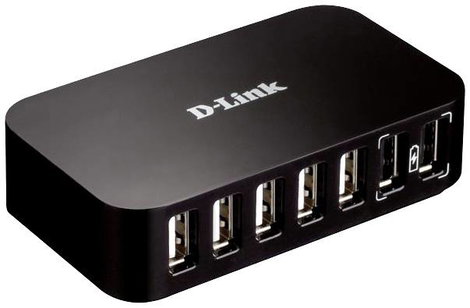 D-Link DUB-H7/E 5+2 port USB 2.0 hub Gyorstöltő csatlakozóval Fekete