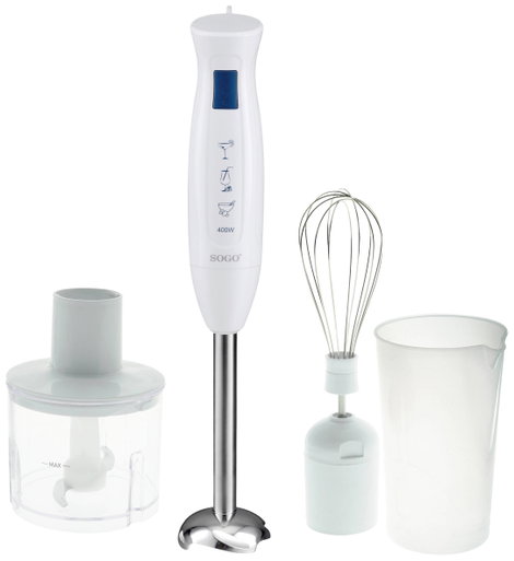 SOGO Human Technology Rúdmixer 400 W Mérőpohárral, Aprító feltéttel, Hótoló feltét Fehér