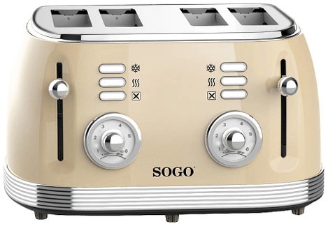 SOGO Human Technology 4 szeletes kenyérpirító Visszajelző lámpa, Pirító funkció Bézs, Fémes