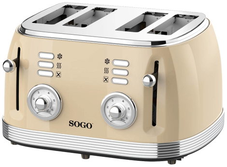 SOGO Human Technology 4 szeletes kenyérpirító Visszajelző lámpa, Pirító funkció Bézs, Fémes 2. kép