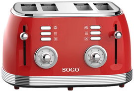 SOGO Human Technology 4 szeletes kenyérpirító Visszajelző lámpa, Pirító funkció Piros (fémes)