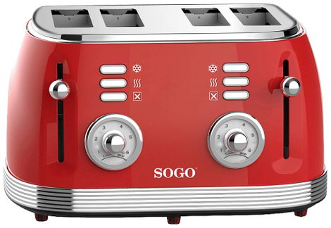 SOGO Human Technology 4 szeletes kenyérpirító Visszajelző lámpa, Pirító funkció Piros (fémes)