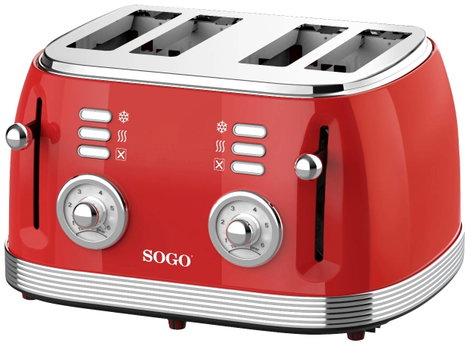 SOGO Human Technology 4 szeletes kenyérpirító Visszajelző lámpa, Pirító funkció Piros (fémes) 2. kép
