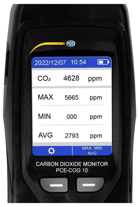 PCE Instruments PCE-COG 10 CO2 mérő 0 - 9999 ppm Hőmérsékletmérő funkcióval, Adatgyűjtő funkcióval, 2. kép