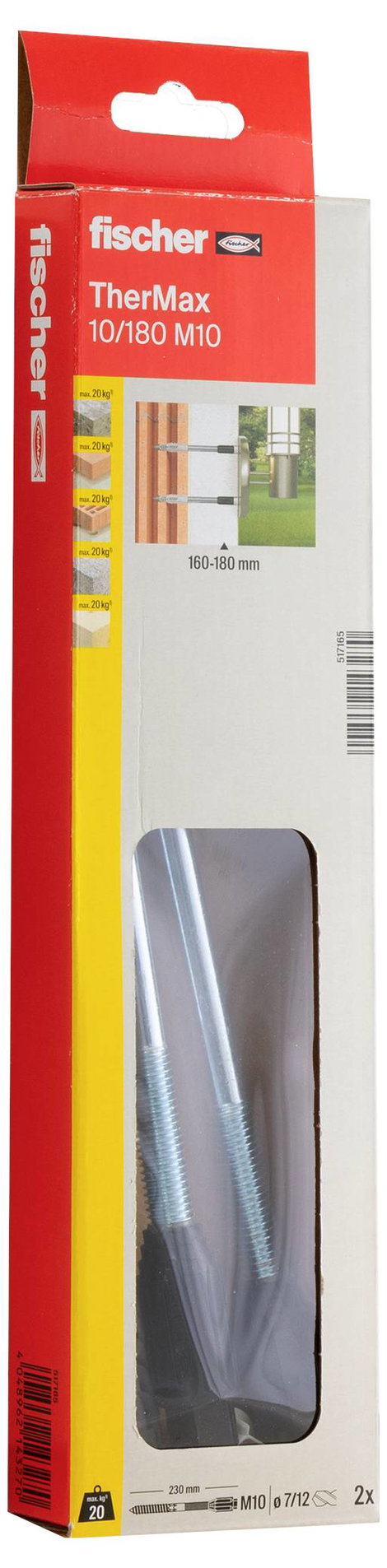 Fischer TherMax 10/180 M10 Távtartó szerelőrendszer 240 mm 22 mm 517165 2 db 2. kép