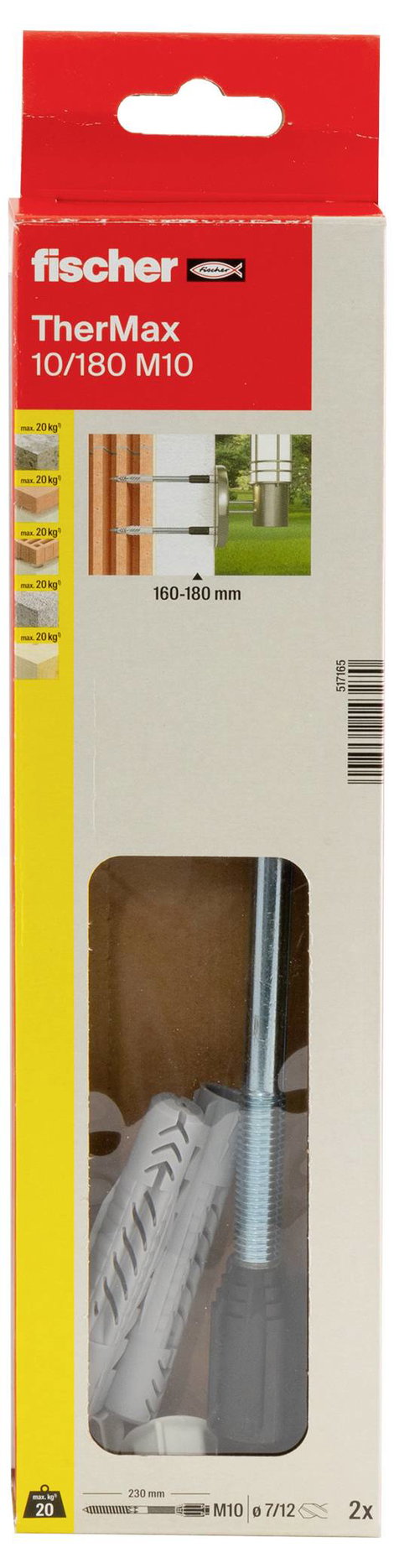 Fischer TherMax 10/180 M10 Távtartó szerelőrendszer 240 mm 22 mm 517165 2 db 3. kép